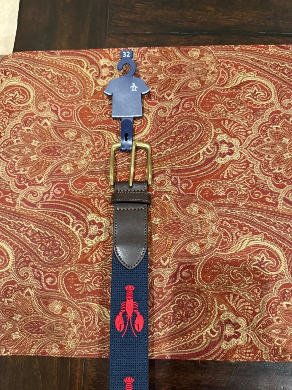 Penguin Men's Size 32 Navy/Red Lobster Belt MSRP $60
